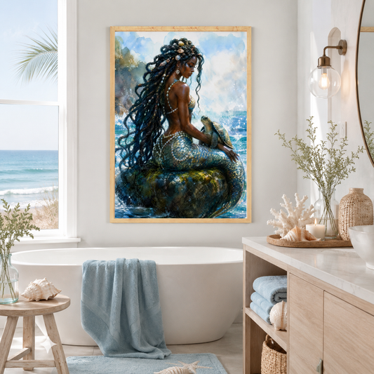 Black Mermaid Wall Art for Coastal Decor, image 2