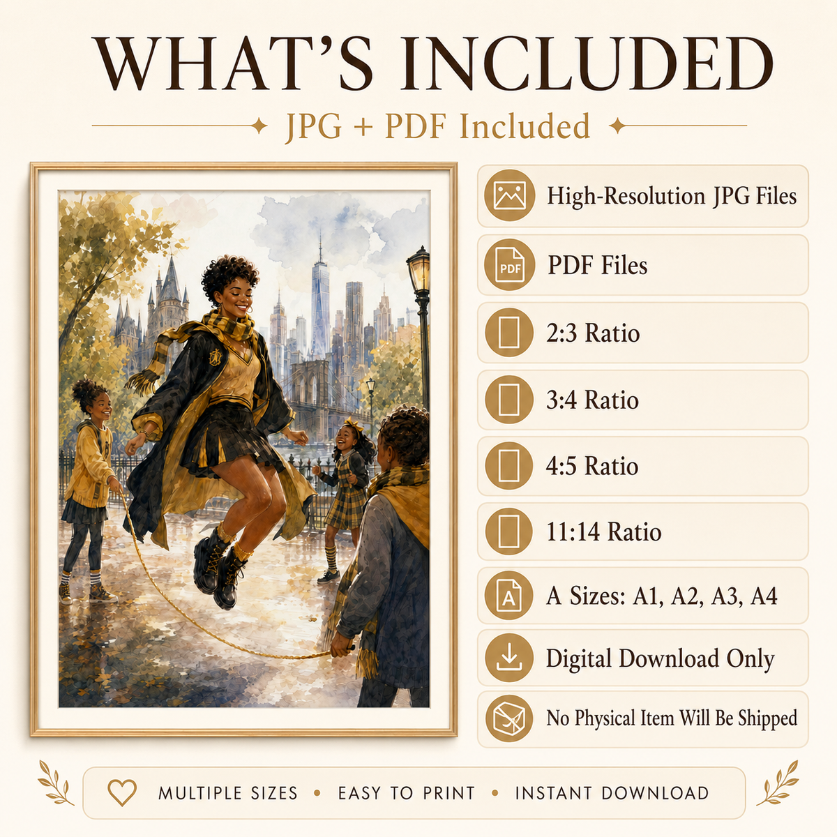 Magical Yellow Academy Black Woman Scholar with the Joy of the NYC Skyline – Watercolor Painting, image 5