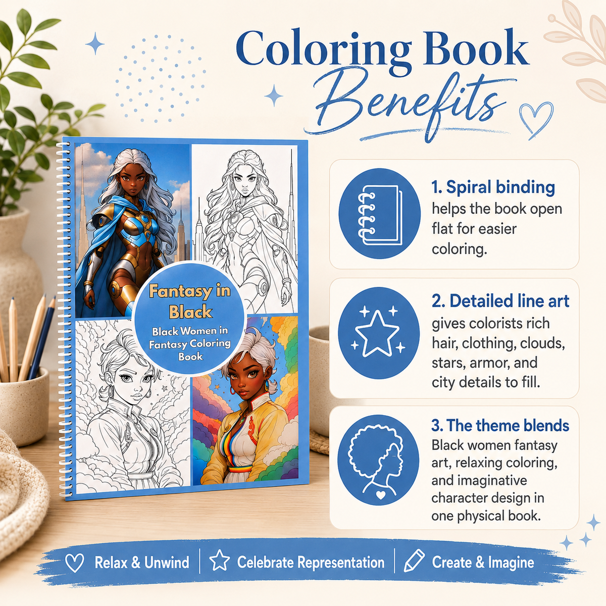 Fantasy In Black: Black Women In Fantasy Coloring Book, image 3