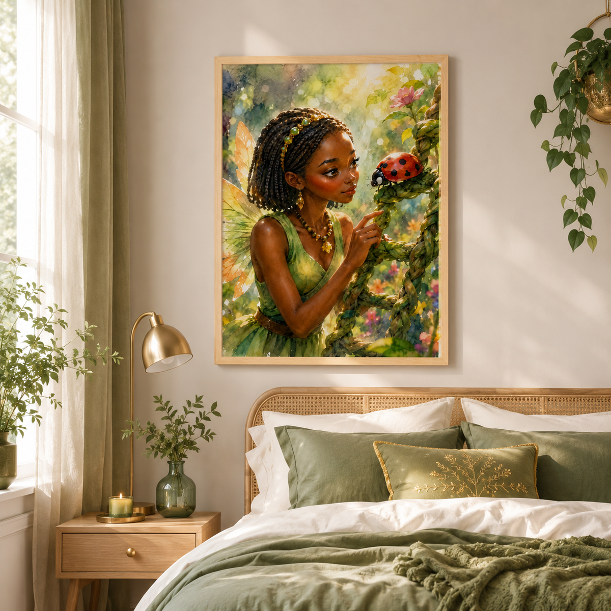 Watercolor Garden Fairy Printable Wall Art with Ladybug, image 2