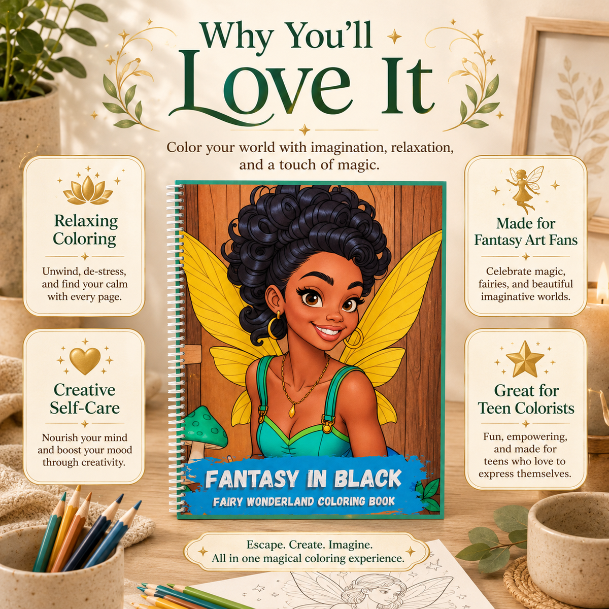 Fantasy In Black: Fairy Wonderland Coloring Book, image 8