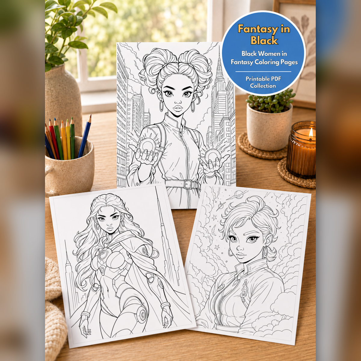 Black Women Coloring Bundle | Egyptian Afrofuturism, Urban Punk Magic, 135 Pages
