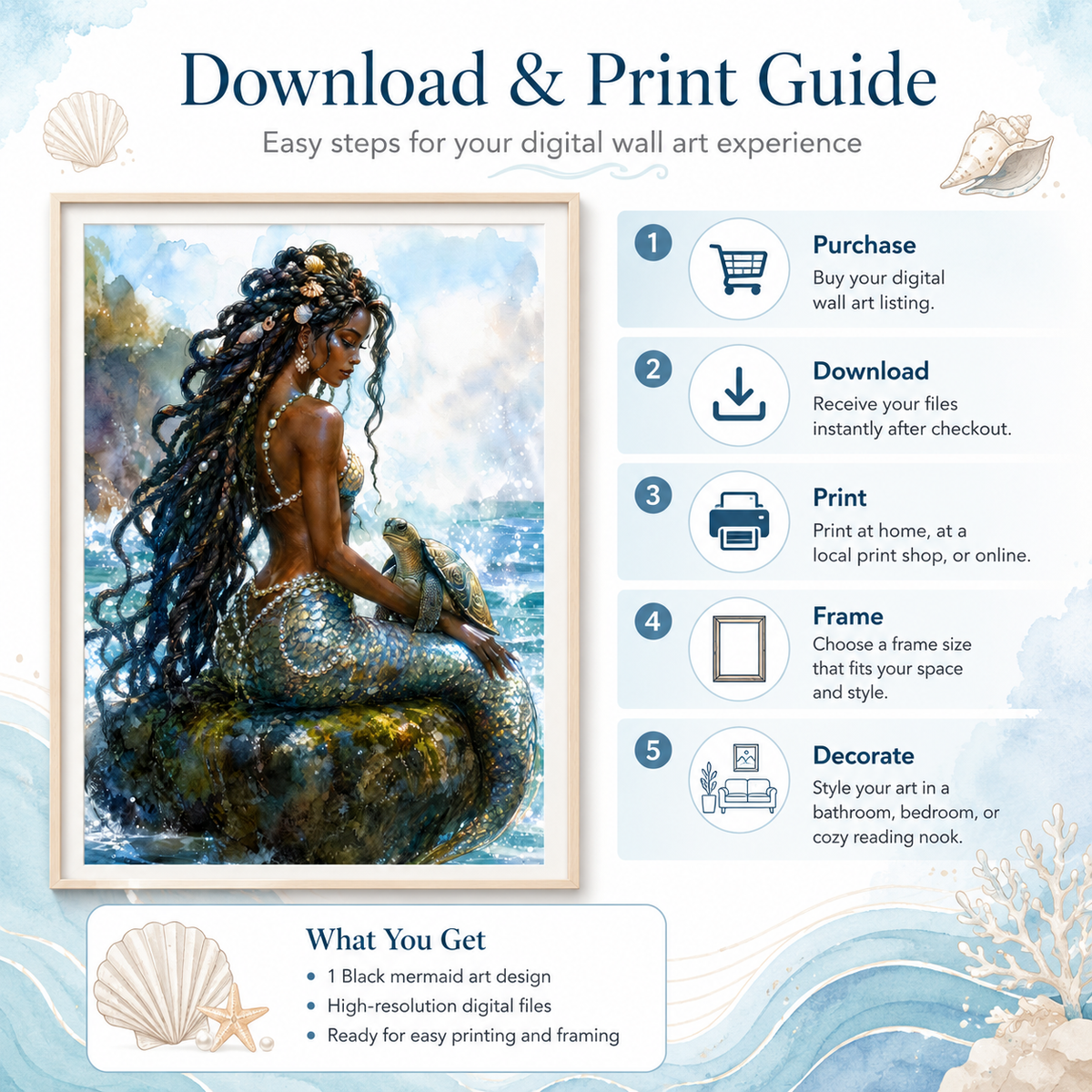 Black Mermaid Wall Art for Coastal Decor, image 7