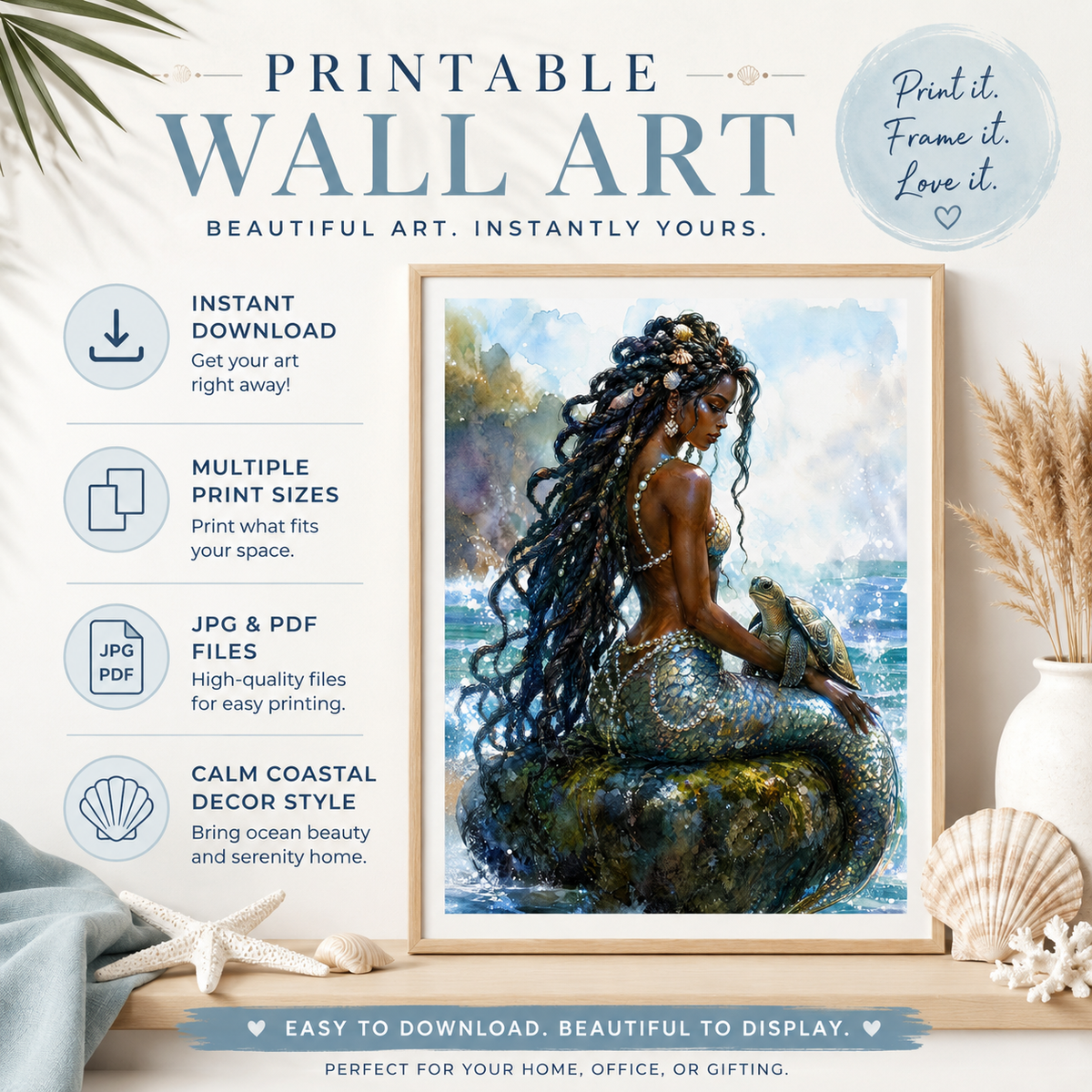 Black Mermaid Wall Art for Coastal Decor, image 9