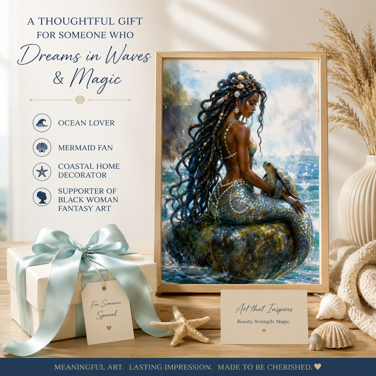 Black Mermaid Wall Art for Coastal Decor, image 8