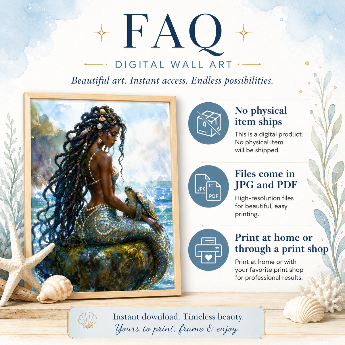 Black Mermaid Wall Art for Coastal Decor, image 10