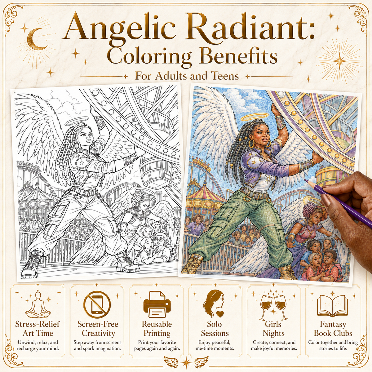 Angelic Radiant: Ebony Angel Coloring Book