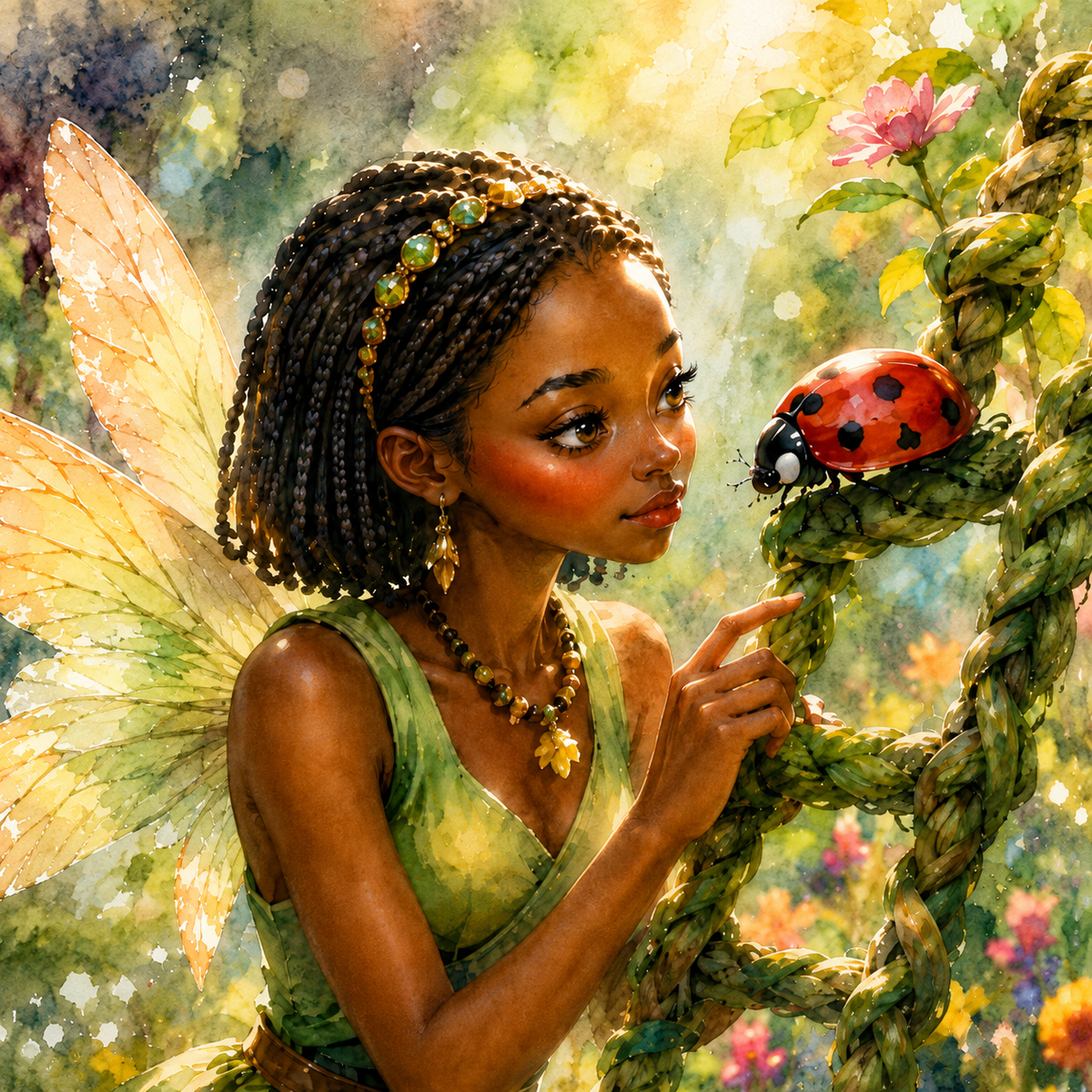 Watercolor Garden Fairy Printable Wall Art with Ladybug, image 4