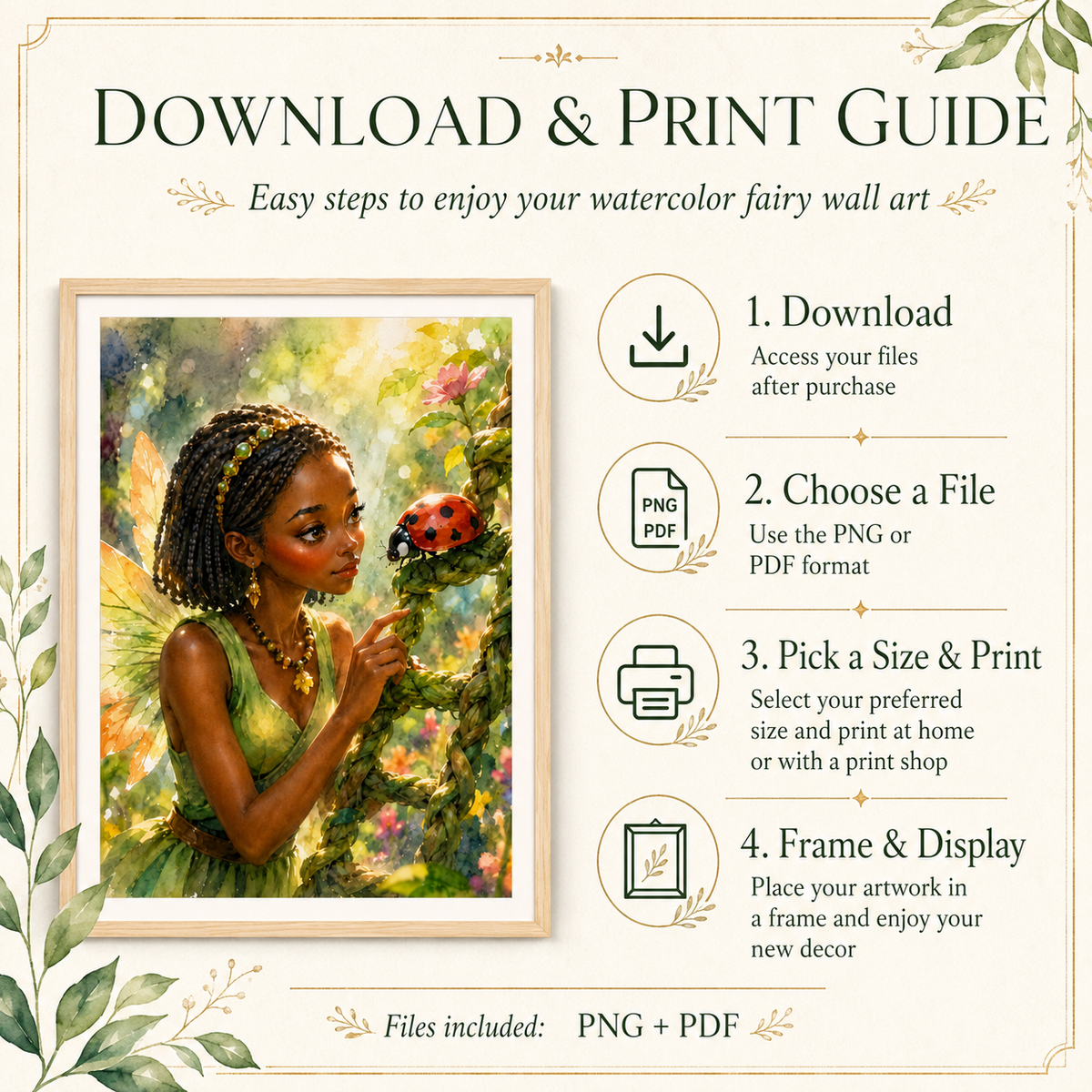 Watercolor Garden Fairy Printable Wall Art with Ladybug, image 7