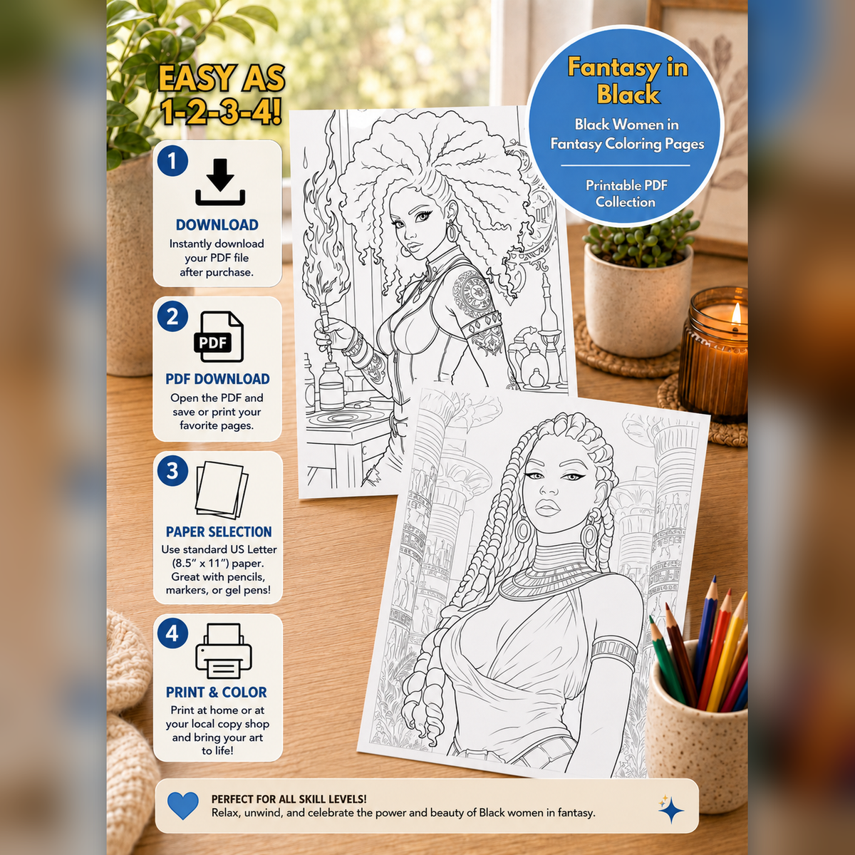 Black Women Coloring Bundle | Egyptian Afrofuturism, Urban Punk Magic, 135 Pages
