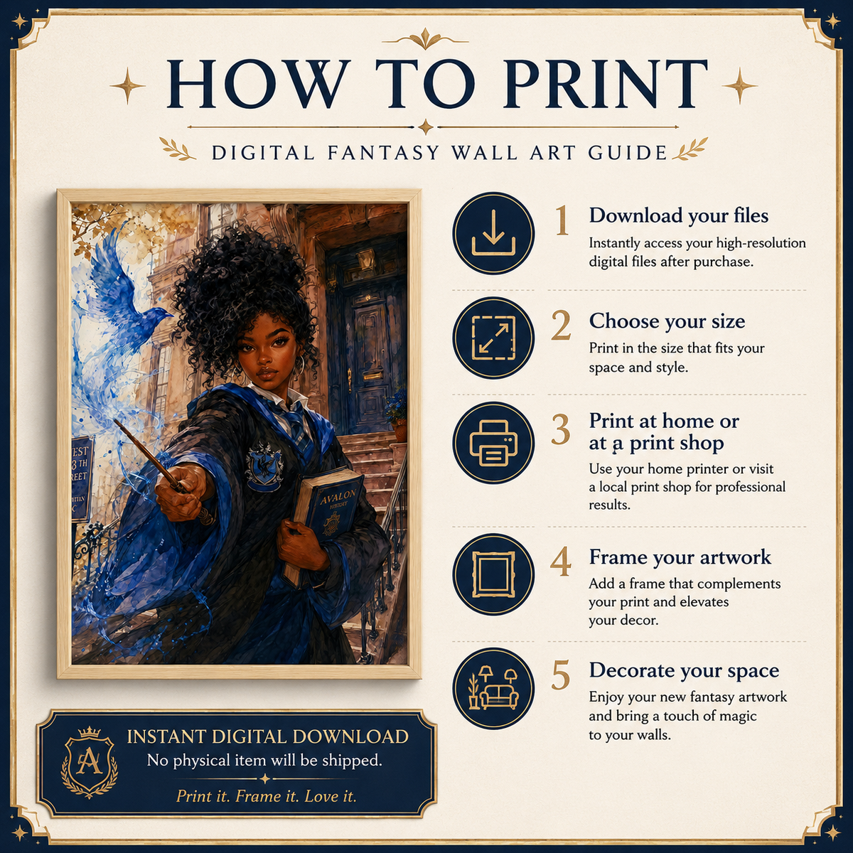 Magical Blue Academy Black Woman Scholar with NYC Flair – Watercolor Painting, image 7
