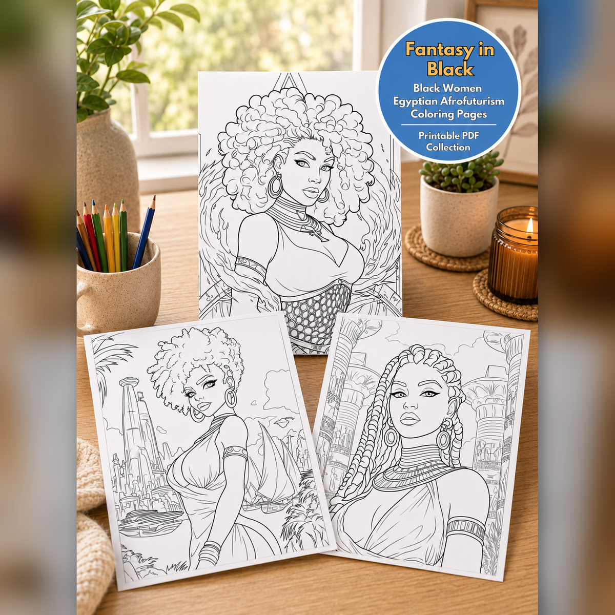 Black Women Coloring Bundle | Egyptian Afrofuturism, Urban Punk Magic, 135 Pages