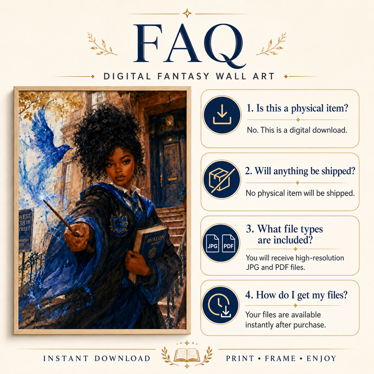 Magical Blue Academy Black Woman Scholar with NYC Flair – Watercolor Painting, image 10