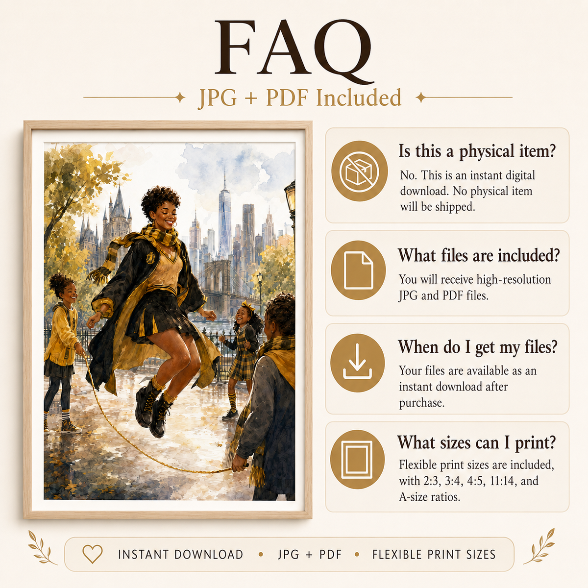 Magical Yellow Academy Black Woman Scholar with the Joy of the NYC Skyline – Watercolor Painting, image 9