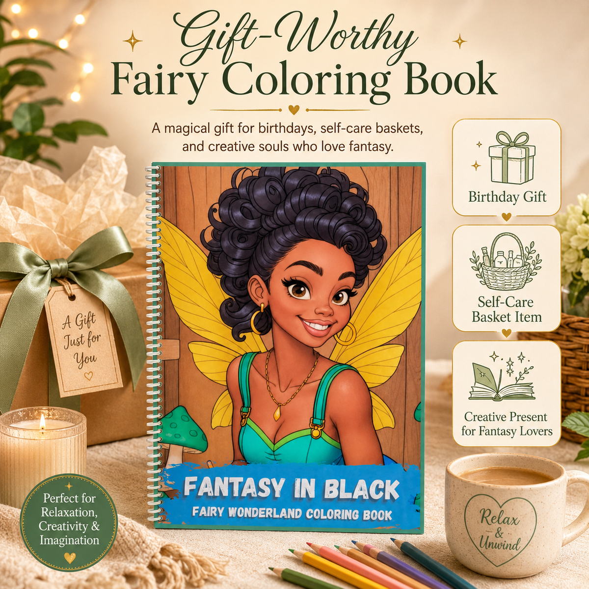 Fantasy In Black: Fairy Wonderland Coloring Book, image 9