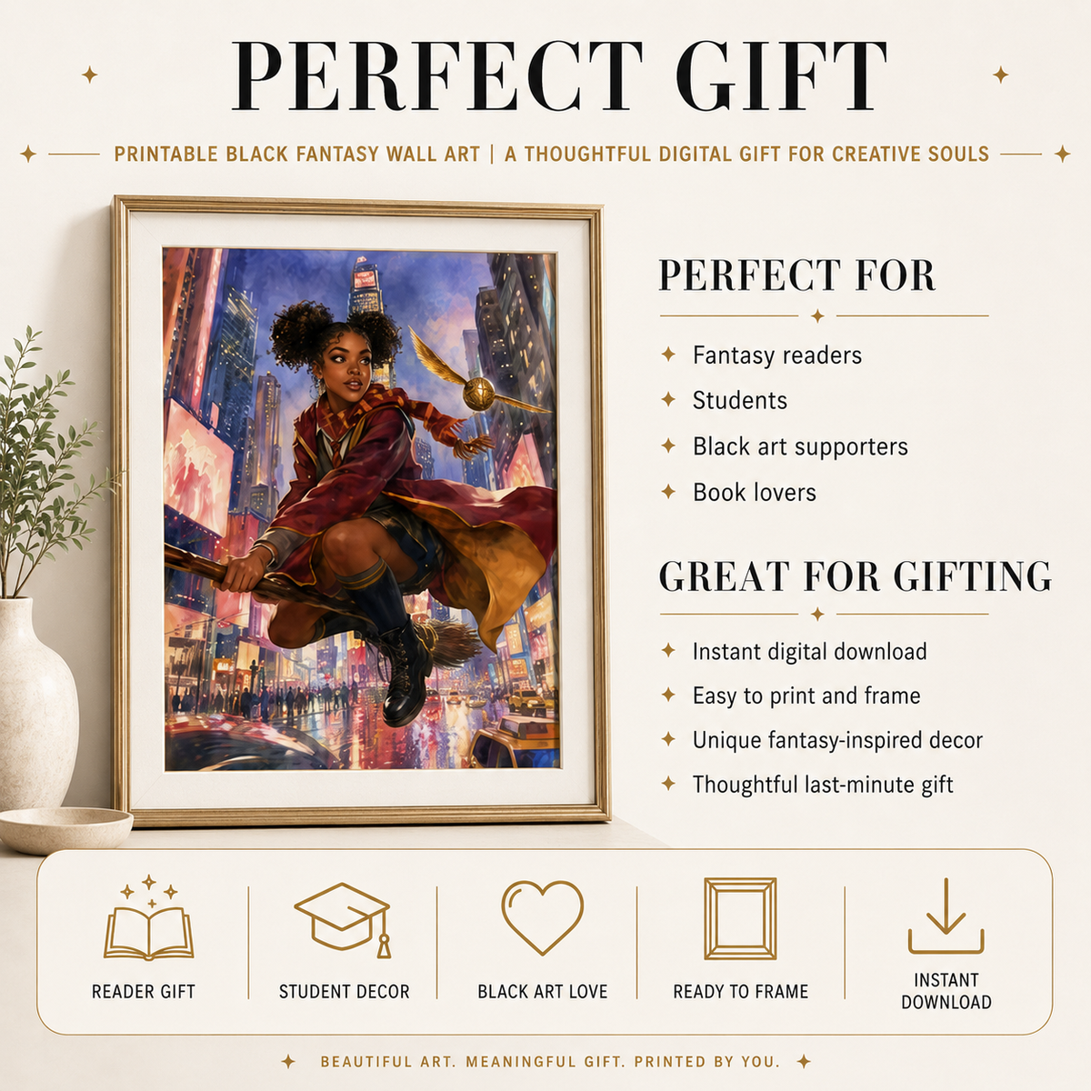 Magical Red Academy Black Woman Scholar with Time Square Magic – Watercolor Painting, image 9