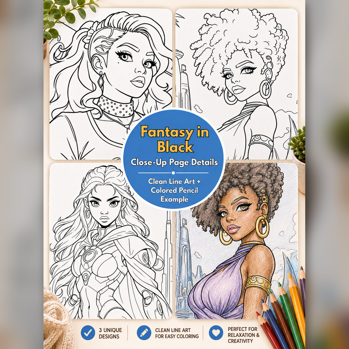 Black Women Coloring Bundle | Egyptian Afrofuturism, Urban Punk Magic, 135 Pages