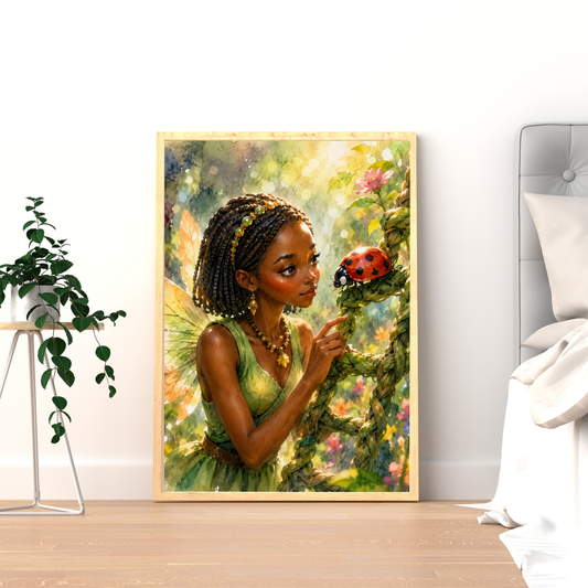 Watercolor Garden Fairy Printable Wall Art with Ladybug