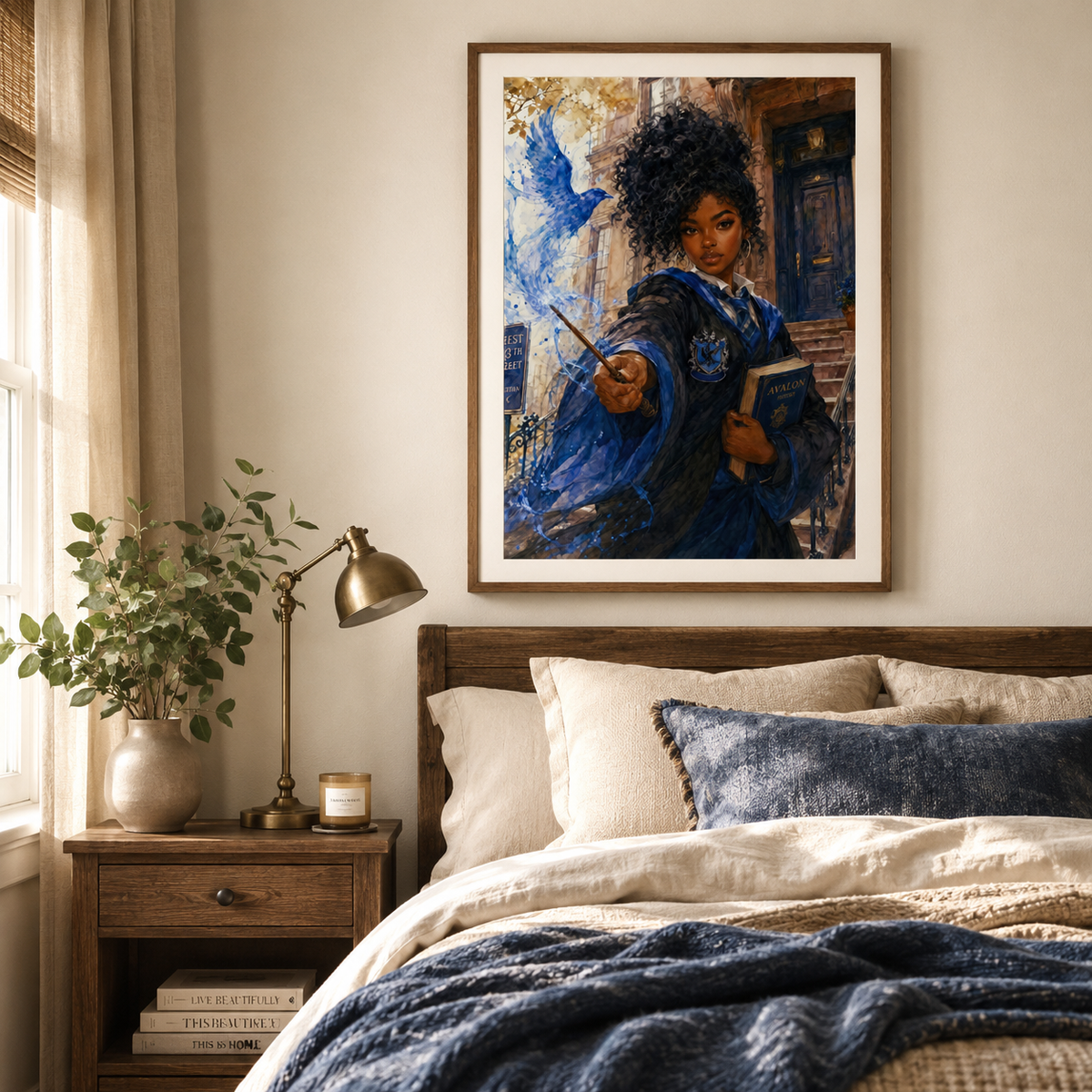 Magical Blue Academy Black Woman Scholar with NYC Flair – Watercolor Painting, image 2