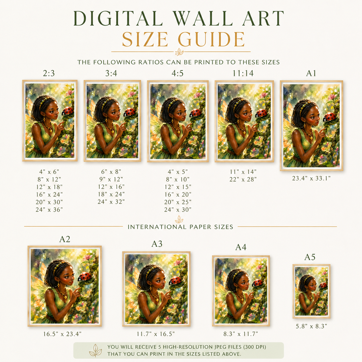 Watercolor Garden Fairy Printable Wall Art with Ladybug, image 3