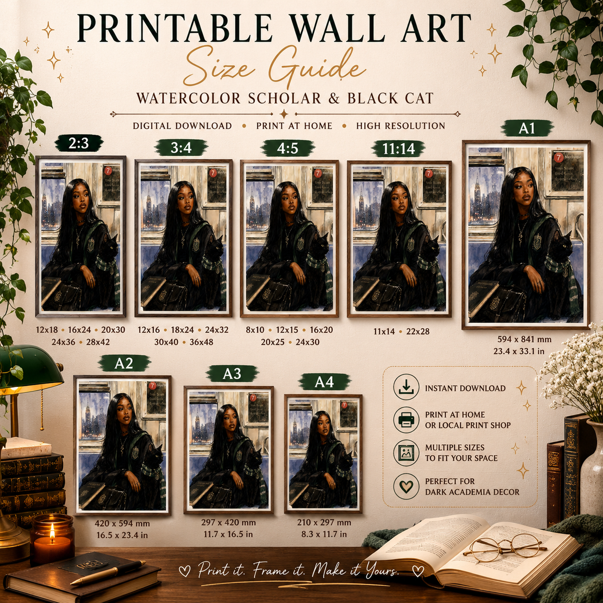 Black Woman Fantasy Wall Art With Cat, NYC Subway Print, image 3