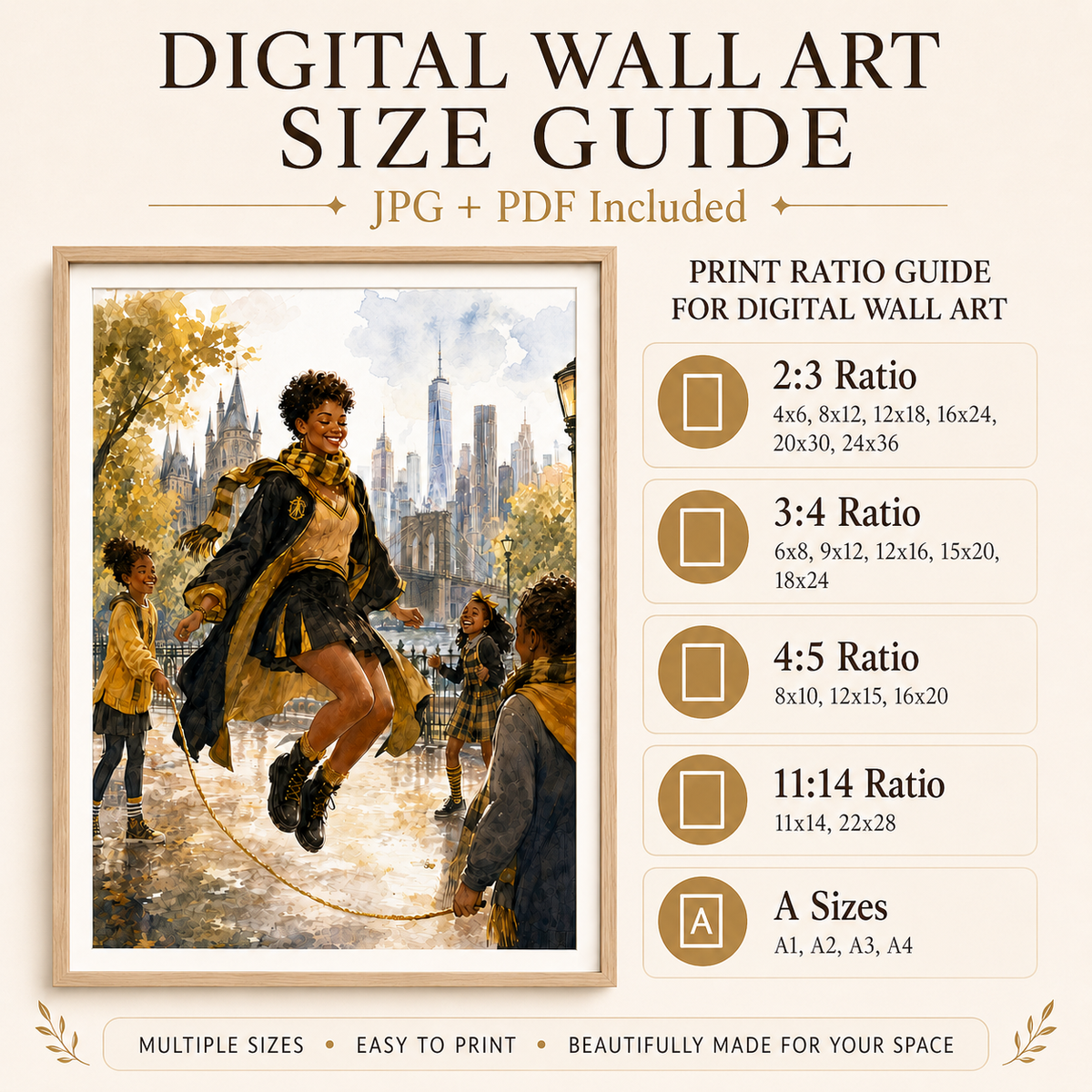 Magical Yellow Academy Black Woman Scholar with the Joy of the NYC Skyline – Watercolor Painting, image 3