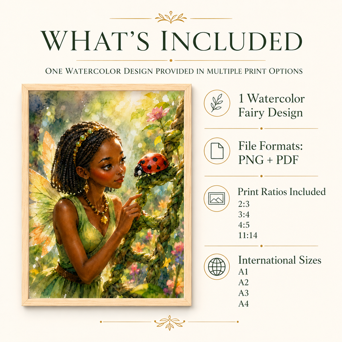 Watercolor Garden Fairy Printable Wall Art with Ladybug, image 5