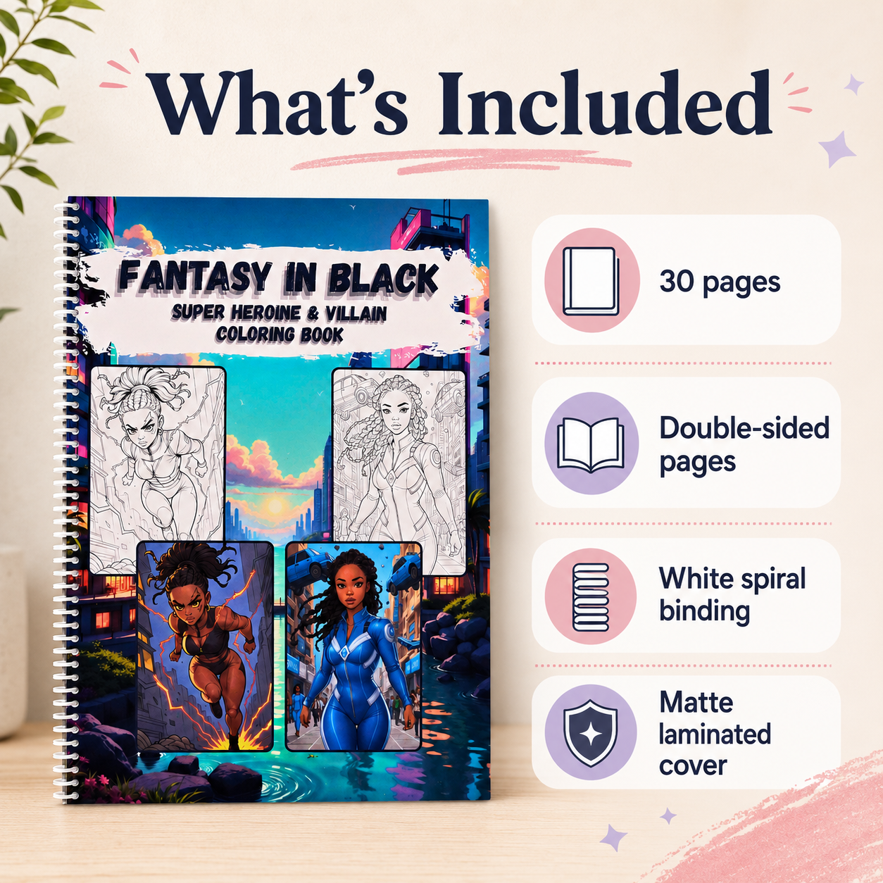 What's included in the coloring book, graphic overview