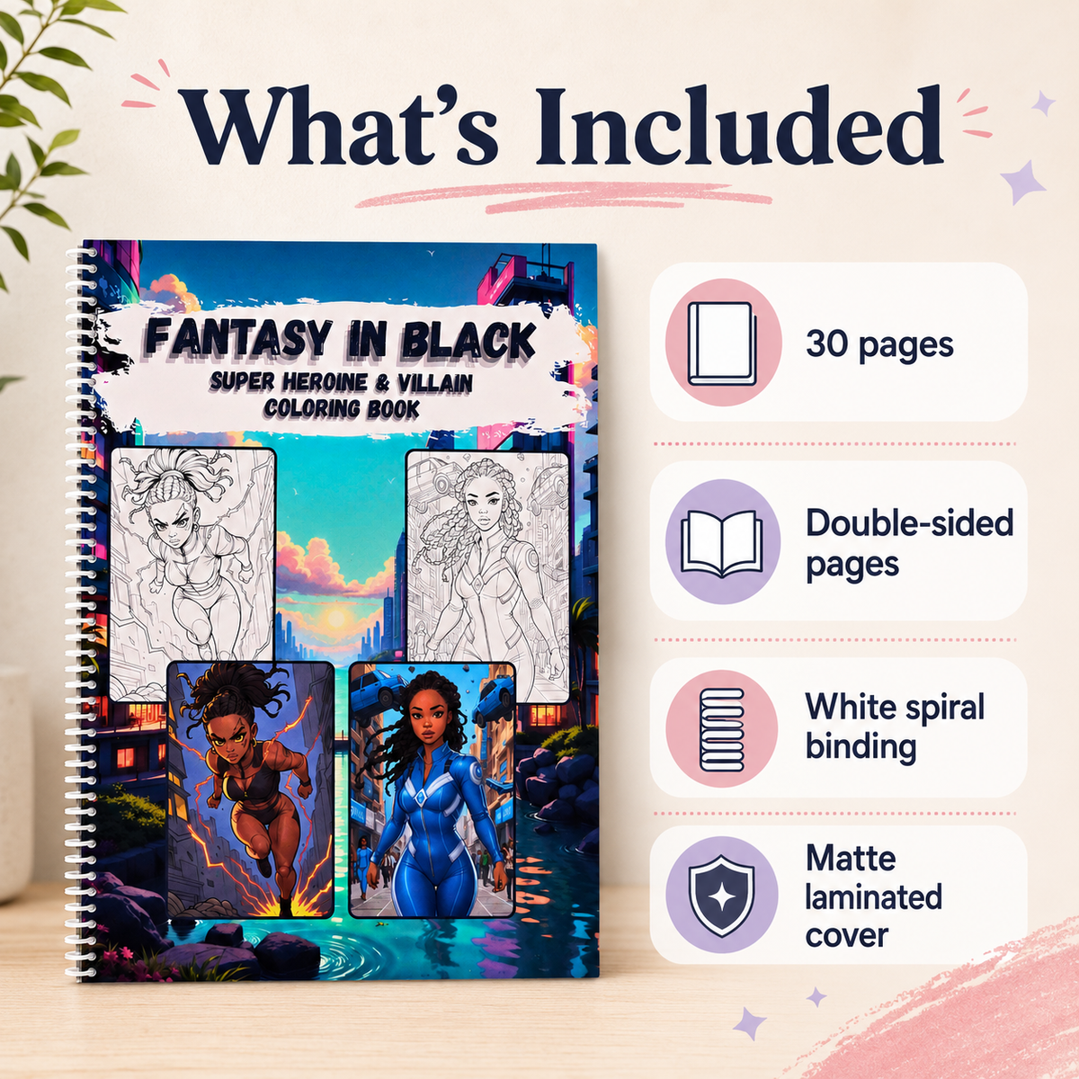 Fantasy In Black: Super Heroines and Villains Coloring Book, image 5