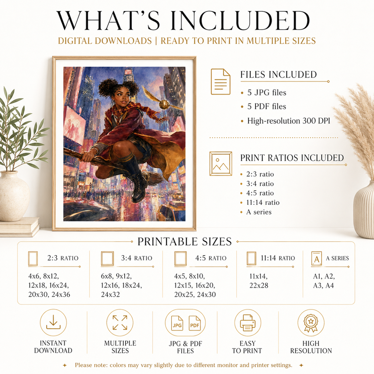 Magical Red Academy Black Woman Scholar with Time Square Magic – Watercolor Painting, image 5